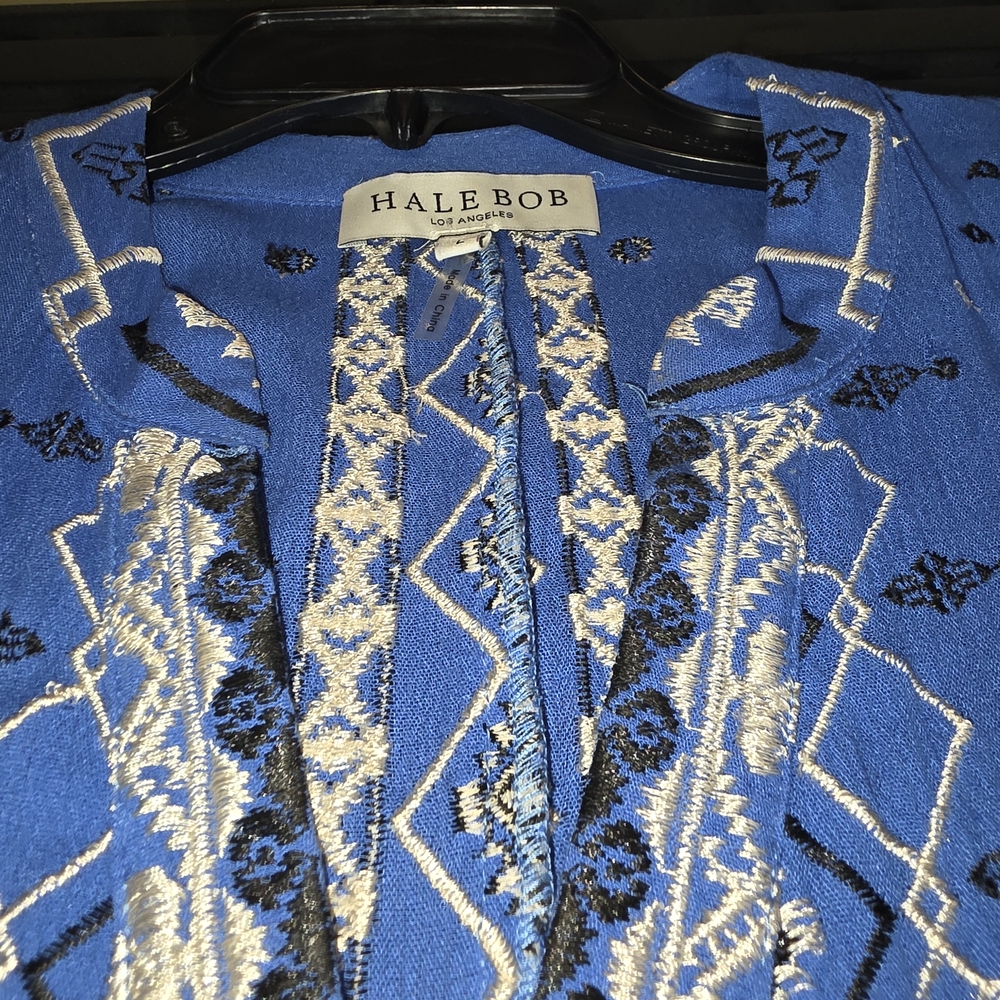 Hale Bob Blue Geometric Long Sleeve Dress - Picture 5 of 13